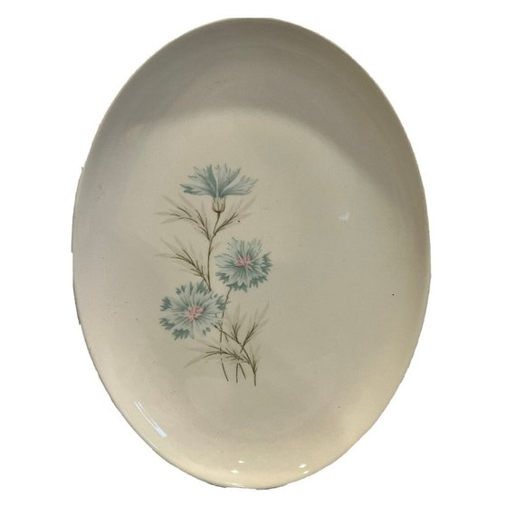 VINTAGE TABLEWARE BLUE Wild Flowers OVAL PLATTER 9” Serving Farmhouse Cottage - Picture 1 of 8